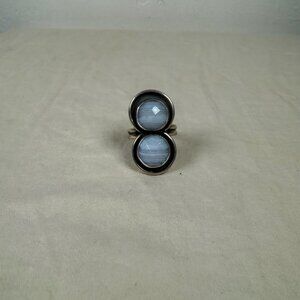 Vintage Style Sterling Silver Double Blue Lace Agate Gemstone Ring Size 7.25